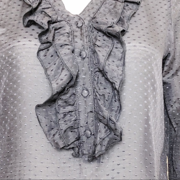 ANTHRO MOON COLLECTION Navy Silk Ruffle Blouse Sm - Picture 5 of 15